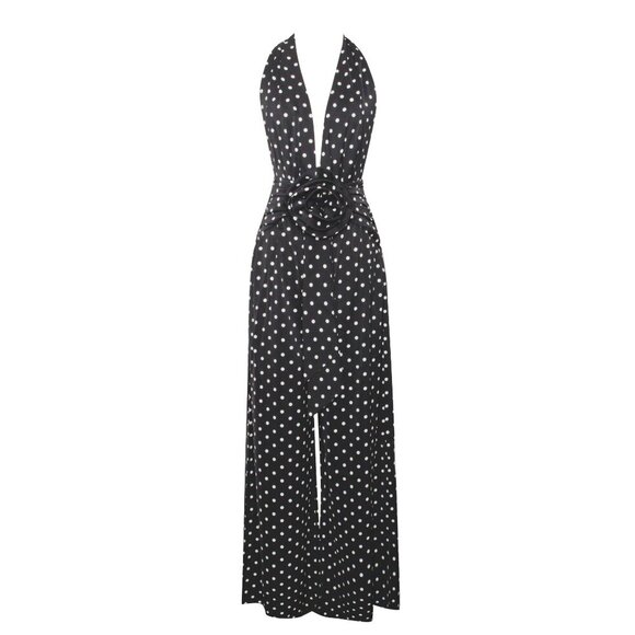 Oriana Black Polka Dots Halter Jumpsuit - Picture 6 of 16